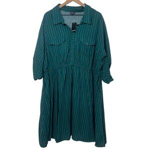 Torrid Women’s Shirt Dress Size 3/3X Green White Stripes Button-Up NWT